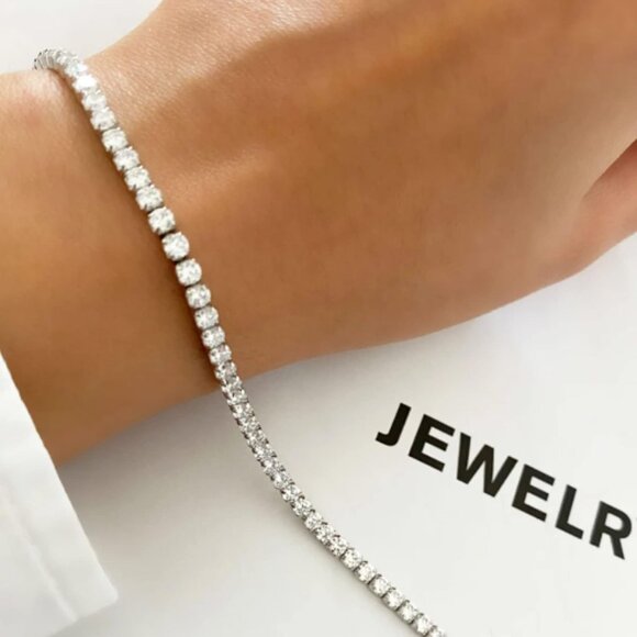 Sterling Silver Tennis Necklace Bracelet Set Dainty Hypoallergenic Jewelry for W - Picture 5 of 9